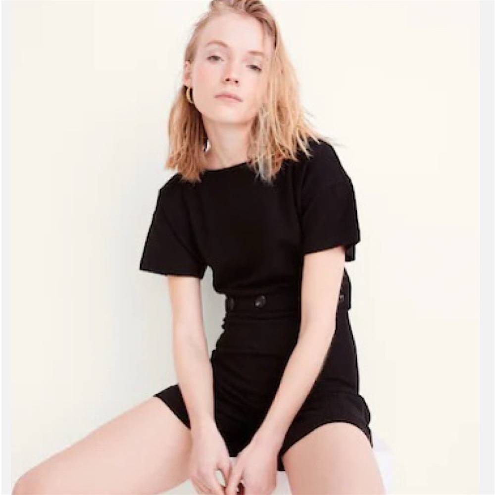 Madewell Seersucker Knit Button-Waist Romper / Small/ True black